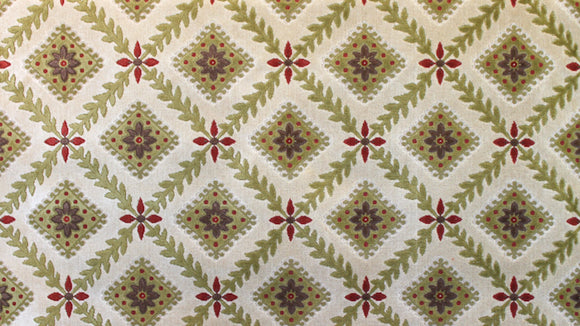 7311-2 Chatsworth Linen Velvet Cream Ground/Green Diamond